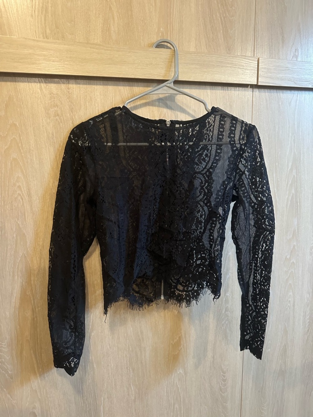 Black Lace Long-Sleeve Women's Top - Elegant Sheer Detail